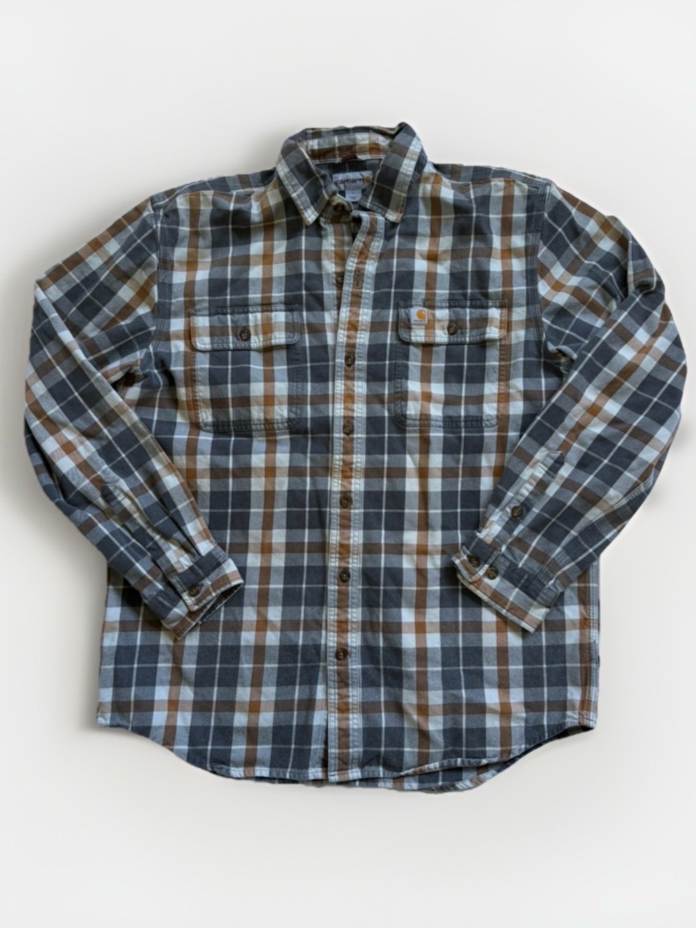 Carhartt Men's Blue, Gray & Brown Plaid Button-Down Work Shirt